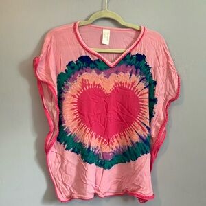 Girls cat & jack pink heart poncho Sz L
